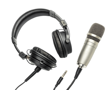 High quality microphone and headphones for audio recording and production png