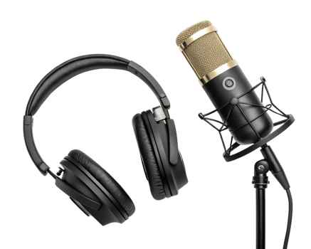 Professional microphone and headphones for audio recording png