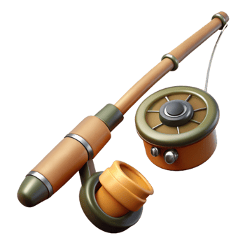 dramatic traditional Fishing Rod and Reel Side Angle Cutout with Realistic Texture original png