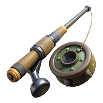 beautiful artistic Fishing Rod and Reel Side Angle Cutout with Realistic Texture genuine png