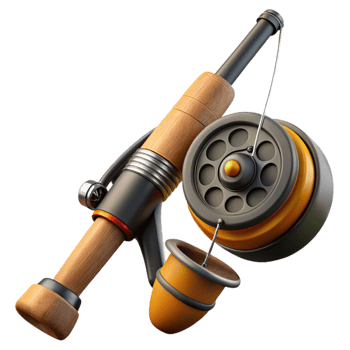 magnificent traditional Fishing Rod and Reel Side Angle Cutout with Realistic Texture premium png
