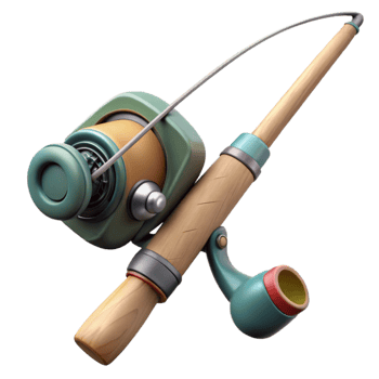 dramatic minimalist Fishing Rod and Reel Side Angle Cutout with Realistic Texture original png