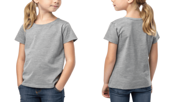 girl wearing gray t shirt and jeans, showcasing front and back views png