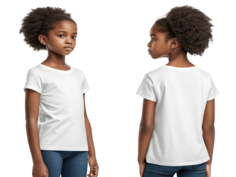 girl wearing plain white t shirt, viewed from front and back, showcasing casual style png
