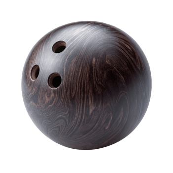 dark wooden bowling ball with three finger holes, perfect for striking png