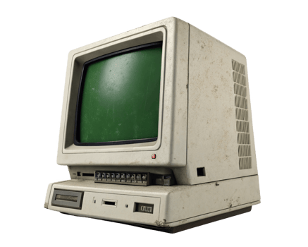 Vintage computer with green screen and retro design, showcasing nostalgia and technology evolution png