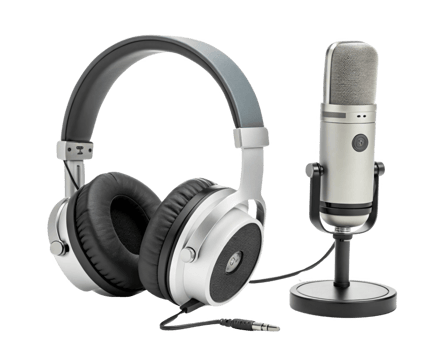 High quality headphones and microphone set for audio recording. Ideal for streaming, podcasting, and music production png