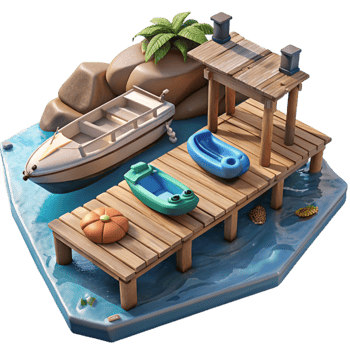 elegant artistic Floating Dock with Boats and Jet Skis Cutout premium png