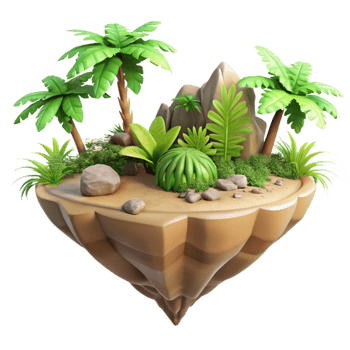 magnificent vintage Floating Island Cutout with Tropical Foliage professional png