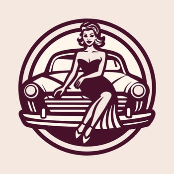 Elegant Woman Posing on Vintage Classic Car with Grace vector