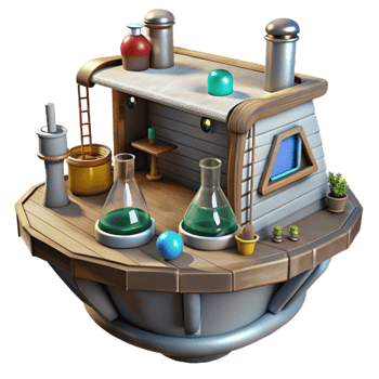 vibrant rustic Floating Laboratory with Scientific Equipment Isolated authentic png