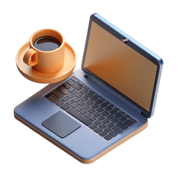 impressive contemporary Floating Laptop with Coffee Cup Isometric View Cutout professional png