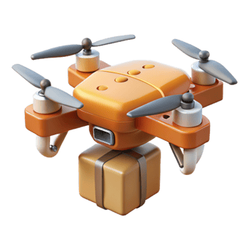 beautiful abstract Flying Drone Delivery Service Quadcopter Side View Transparent Background detailed png