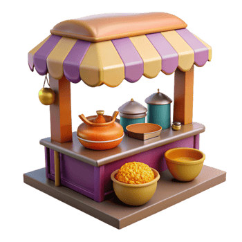 dramatic minimalist Food Stall with Traditional Dishes Colorful Display Cutout authentic png