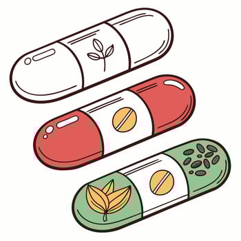 Illustration of pills with leaves and leaves vector