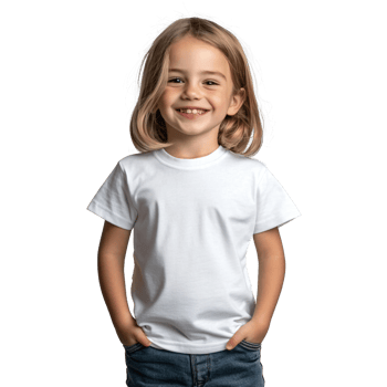 Girl standing in a clean white tee png