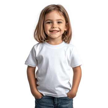 Young girl dressed in white tee png
