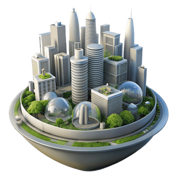 vibrant abstract Future City Biophilic Architecture Transparent Background high resolution png
