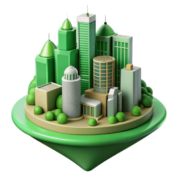 magnificent vintage Future City Illustration Isolated with Green Building Design authentic png