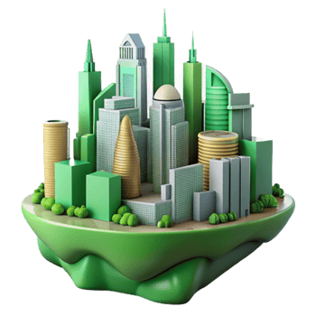 elegant classic Future City Skyline Cutout with Green Building Elements premium png
