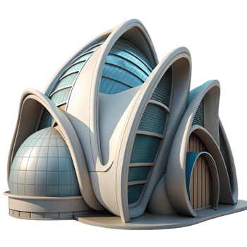 serene creative Futuristic Architecture with Curved Lines Transparent Background professional png