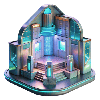 wonderful minimalist Futuristic Building Interior with Holographic Displays Transparent Background high quality png