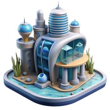 vibrant traditional Futuristic Building Underwater City Concept Cutout high quality png