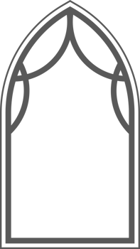 Church gothic window with arched frame and stained glass. Cathedral medieval architecture shape. Silhouette of castle door. Classic catholic interior decoration. png