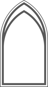 Gothic church window with arched frame and stained glass. Cathedral medieval architecture shape. Silhouette of castle door. Classic catholic interior decoration png