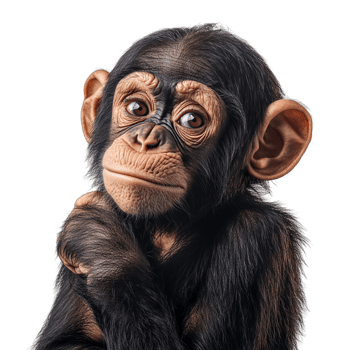 A Beautiful chimpanzee isolated on a transparent background png