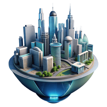 impressive artistic Futuristic Cityscape in Virtual Reality Cutout detailed png