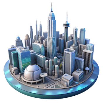 vibrant traditional Futuristic Cityscape Panorama Isolated premium png