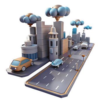 dramatic traditional Futuristic City Street with Flying Vehicles Isolated png