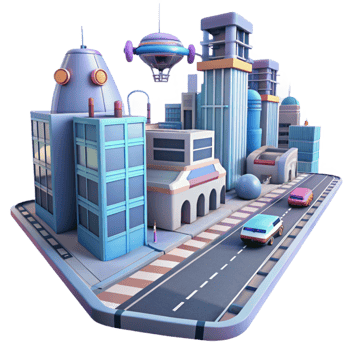 beautiful contemporary Futuristic City Street with Flying Vehicles Isolated high resolution png