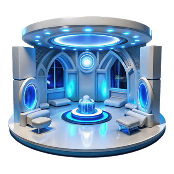 elegant artistic Futuristic Interior with White Walls and Blue Lighting Transparent Background exclusive png