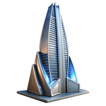impressive vintage Futuristic Skyscraper Angled View Transparent professional png