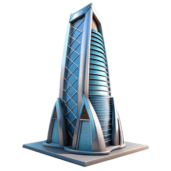 elegant artistic Futuristic Skyscraper Angled View Transparent premium png