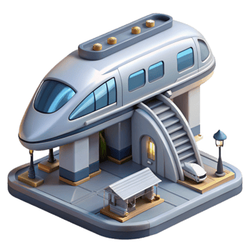 dramatic abstract Futuristic Transportation Hub with Maglev Train Cutout high resolution png
