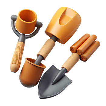 dramatic abstract Gardening Tools Flat Lay Isolated with Shadow Detail high resolution png