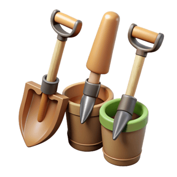 wonderful modern Gardening Tools in a Row Cutout detailed png