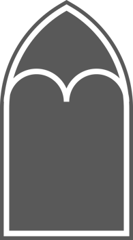 Church window with arched frame and stained glass. Cathedral gothic architecture shape. Silhouette of medieval castle door. Classic catholic interior decoration. png