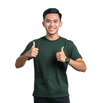 Happy guy with thumbs up in green shirt png