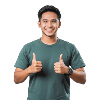 Green tee man doing thumbs up pose png