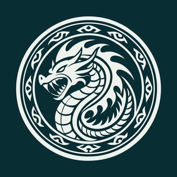 Illustration of a Dragon Circle Logo in Fiery Orange and Black vector