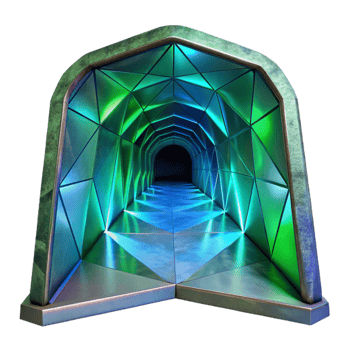 stunning modern Geometric Vr Tunnel with Green and Blue Lighting Isolated authentic png