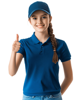 Cool and confident female in polo with gesture png