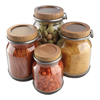 stunning artistic Glass Jars with Dried Foods Cutout high quality png