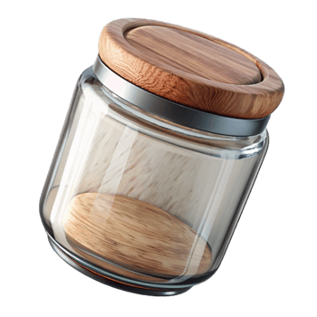 stunning minimalist Glass Jar with Wooden Spoon Isolated high quality png