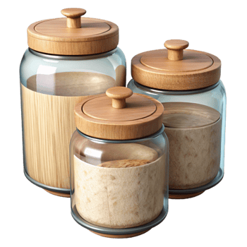dramatic artistic Glass Storage Jars with Bamboo Lids Isolated high quality png