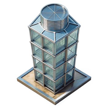 impressive modern Glass Tower Building Top View Transparent Background genuine png